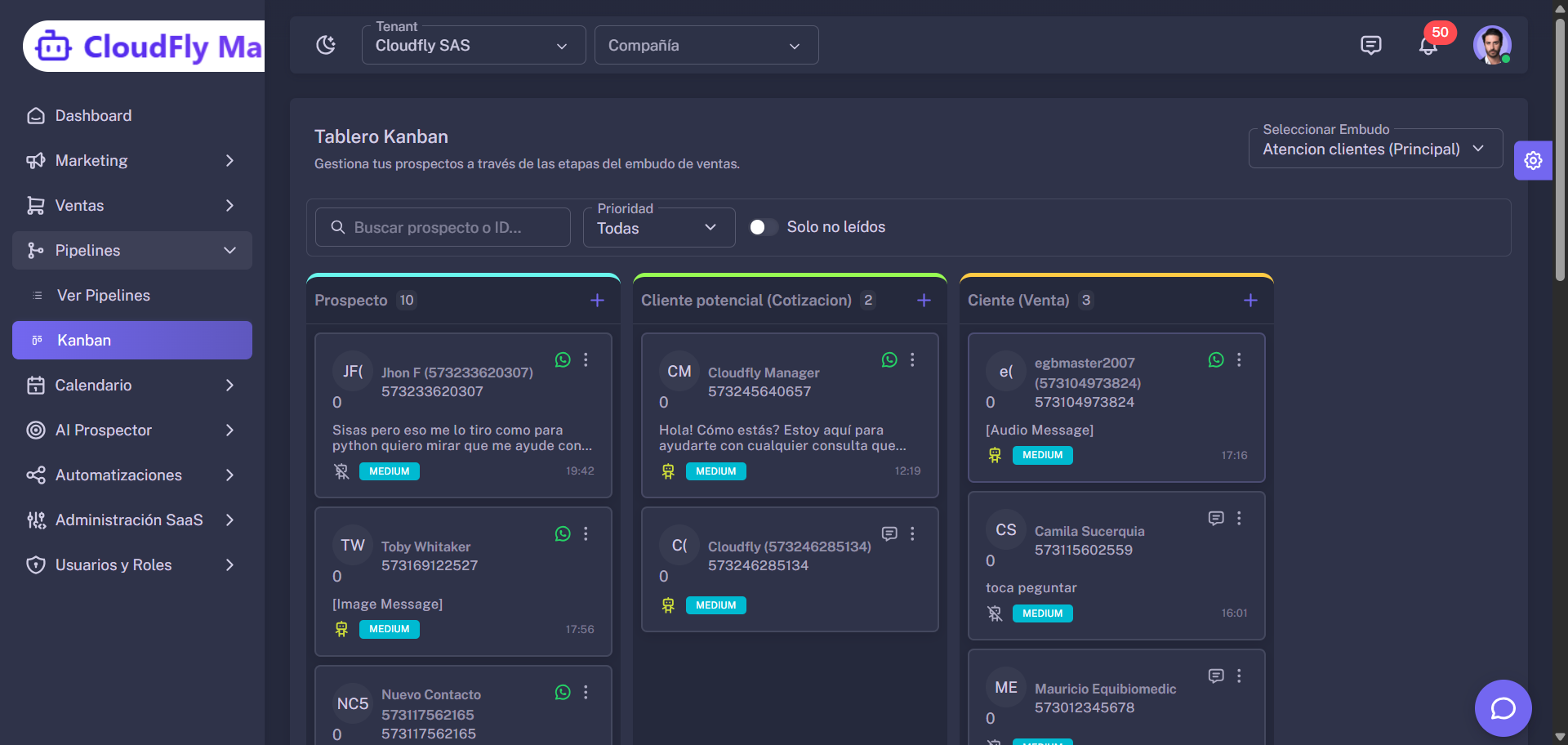 Lista de Contactos CRM Cloudfly